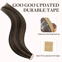 Goo Goo Tape In Hair Extensions Human Hair 26 Dark Brown Highlighted Chestnut Brown 10Inch 60G 40Pcs Thick Ends Straight Sea