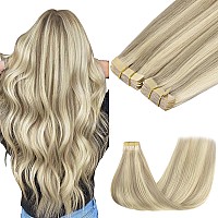 Goo Goo Tape In Hair Extensions Human Hair 17A60A Ash Blonde Highlighted Platinum Blonde 10Inch 60G 40Pcs Thick Ends Straigh