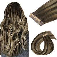 Goo Goo Tape In Hair Extensions Human Hair 4264 Balayage Chocolate Brown To Honey Blonde 12Inch 80G 40Pcs Thick Ends Straig