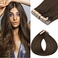 Goo Goo Tape In Hair Extensions Human Hair 4A Chocolate Brown 12Inch 80G 40Pcs Thick Ends Straight Seamless Tape In Invisibl