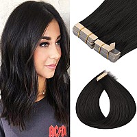 Goo Goo Tape In Hair Extensions Human Hair 1B Natural Black 10Inch 60G 40Pcs Thick Ends Straight Seamless Tape In Invisible