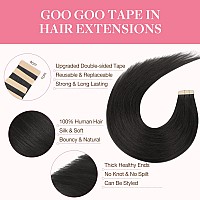 Goo Goo Tape In Hair Extensions Human Hair 1B Natural Black 10Inch 60G 40Pcs Thick Ends Straight Seamless Tape In Invisible