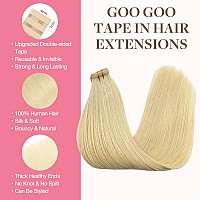 Goo Goo Tape In Hair Extensions Human Hair 613R Bleach Blonde 22Inch 100G 40Pcs Thick Ends Straight Seamless Tape In Invisib