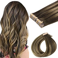 Goo Goo Tape In Hair Extensions Human Hair 4274 Balayage Chocolate Brown To Caramel Blonde 10Inch 60G 40Pcs Thick Ends Stra