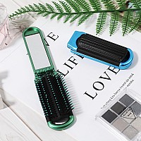 Mini Folding Compact Hair Brush With Mirror For Women And Girls Massage And Pocket Comb For Travel Gym Purse Swimming Blue