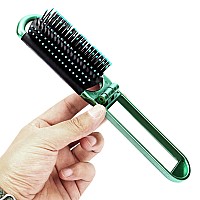 Mini Folding Compact Hair Brush With Mirror For Women And Girls Massage And Pocket Comb For Travel Gym Purse Swimming Blue