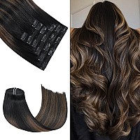 Honsoo No Shedding No Tangling Clip In Hair Extensions Stunning Natural Black To Chestnut Brown 120G 7Pcs 22In Fashionable Silky