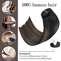 Honsoo No Shedding No Tangling Clip In Hair Extensions Stunning Natural Black To Chestnut Brown 120G 7Pcs 22In Fashionable Silky