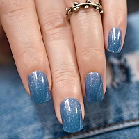 Elevenail Press On Nails Lake Blue Glitter False Nail Art Tips Jeans Blue Salon Nails Women Girls Diy Gel Manicure Reusable Acry