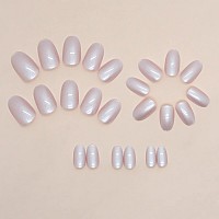 Imsohot Oval Press On Nails Short Pink Aurora Fake Nails Glossy Glue On Nails Cute Shiny Round False Nails With Designs Full Cov