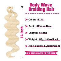 Unionbeauty 14 Inch Body Wave Braiding Hair 9 Packs Blonde Prefeathered Braiding Hair For Boho Box Braids French Curl Wavy Croc