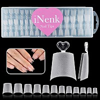 Inenk 240Pcs Upgrade Square French Tips Matte Half Cover Short Coffin Presson Nails For Soak Off Nail Extension 15 Sizes Sof