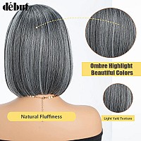 Dbut Lace Front Bob Wigs Ombre Highlight Silver Gray Side Part Simulated Scalp With Handtied Lace Front Natural Hairline With