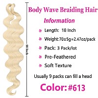 Cookoo 3 Packs Body Wave Braiding Hair 18 Inch Prefeathered French Curl Wavy Braiding Hair Premium Bouncy Wavy Texture Braiding