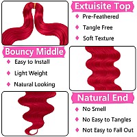 Cookoo 9 Packs Body Wave Braiding Hair 18 Inch Red Prefeathered Bouncy Wavy Braiding Hair French Curls Braids Synthetic Hair Ex