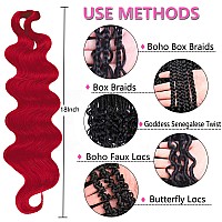 Cookoo 9 Packs Body Wave Braiding Hair 18 Inch Red Prefeathered Bouncy Wavy Braiding Hair French Curls Braids Synthetic Hair Ex