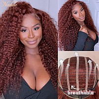 Nadula Reddish Brown Bye Bye Knots Glueless Wear And Go Kinky Curly Wigs Pre Cut Lace 7X5 Hd Lace Front Human Hair Pre Plucked P