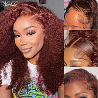 Nadula Reddish Brown Bye Bye Knots Glueless Wear And Go Kinky Curly Wigs Pre Cut Lace 7X5 Hd Lace Front Human Hair Pre Plucked P