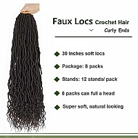 30 Inch Faux Locs Crochet Hair Curly Ends 8 Packs Soft Locs Crochet Hair Braids Boho Crochet Goddess Locs Hair For Women 30Inch