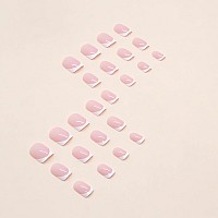 Sinsen French Tip Press On Nails Short Pink Press On Nails Square Shape White Tips Fake Nails With Adhesive Glue Stickers Re