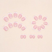 Sinsen French Tip Press On Nails Short Pink Press On Nails Square Shape White Tips Fake Nails With Adhesive Glue Stickers Re