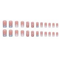 Sinsen Square Press On Nails Medium Length French Tip Press On Nails Heart Deign Glossy Pink Fake Nails With Adhesive Glue St