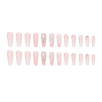 Sinsen Press On Nails Long White Flowers Press On Nails Coffin Shape Glossy Pink Fake Nails With Adhesive Glue Stickers Reus