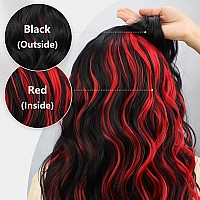 Alxnan Clip In Long Wavy Hair Extension 20 Inch Black Red Highlights Hair Extensions 4Pcs Thick Hairpieces Fiber Double Weft Hai