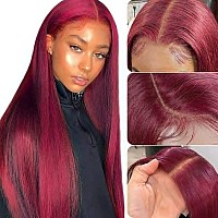 99J Burgundy Straight Lace Front Wigs Human Hair Bleached Knots 13X4 Hd Burgundy Lace Front Human Hair Wig Pre Plucked With Baby