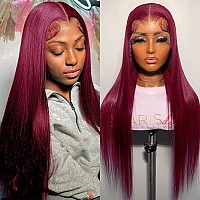 99J Burgundy Straight Lace Front Wigs Human Hair Bleached Knots 13X4 Hd Burgundy Lace Front Human Hair Wig Pre Plucked With Baby