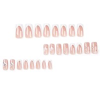 Foccna Long Press On Nails Nude Square Clear Fake Nails French Full Cover Bling Acrylic False Rhinestone Nails Butterfly Design