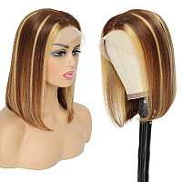 Utide 14 Inch 427 Highlight Ombre Bob Wig Human Hair Straight Honey Blonde Wig Human Hair 13X4 Hd Transparent Lace Frontal Wigs