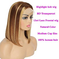 Utide 14 Inch 427 Highlight Ombre Bob Wig Human Hair Straight Honey Blonde Wig Human Hair 13X4 Hd Transparent Lace Frontal Wigs