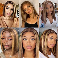 Utide 14 Inch 427 Highlight Ombre Bob Wig Human Hair Straight Honey Blonde Wig Human Hair 13X4 Hd Transparent Lace Frontal Wigs