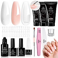 Beetles Poly Extension Gel Nail Kit 3 Colors Nude Clear White Poly Nail Gel With Nail Tips Slip Solution Allinone Nail Builder