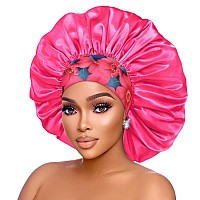 Isshin Beauty Silk Satin Bonnet Hair Cap 2Pcs 17Inch Diameter Extra Large Jumbo Sleeping Satin Bonnets Blue Hotpink