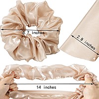 Accglory Extra Large Hair Scrunchy For Women Girls 7 Inches Nude Satin Fashion Giant Scrunchy Oversized Gauze Scrunchie Ties