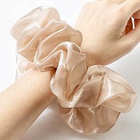 Accglory Extra Large Hair Scrunchy For Women Girls 7 Inches Nude Satin Fashion Giant Scrunchy Oversized Gauze Scrunchie Ties