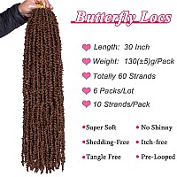 Leeven 30 Inch Long Butterfly Locs Crochet Hair For Black Women 6 Packs Pretwisted Crochet Butterfly Braids Locs Brown Distress