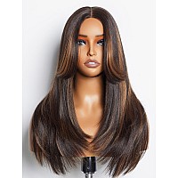 Gorgius Highlight Black Straight Wigs Glueless Black Mixed Brown Wig 20 Inch Put On Go Wigs Crafted With Stylearchive Technolog