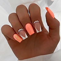 24 Pcs Press On Nails Sunjasmine Fake Nails With Designs Acrylic Nails False Nails With Nail Glue For Women Medium Orange And