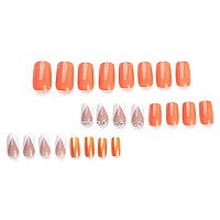 24 Pcs Press On Nails Sunjasmine Fake Nails With Designs Acrylic Nails False Nails With Nail Glue For Women Medium Orange And