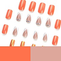 24 Pcs Press On Nails Sunjasmine Fake Nails With Designs Acrylic Nails False Nails With Nail Glue For Women Medium Orange And