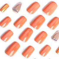 24 Pcs Press On Nails Sunjasmine Fake Nails With Designs Acrylic Nails False Nails With Nail Glue For Women Medium Orange And