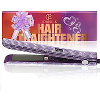 Dorisilk 480F Hair Straightener And Curler Titanium Flat Iron Rhinestone Straightening Iron 1 Inch Bedazzled Crystal Diamond B