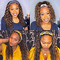 Rebasar Highlight Deep Wave Wigs Human Hair 12 Inch Ombre Curly Headband Wig Human Hair Wigs For Black Women Human Hair Non Lace