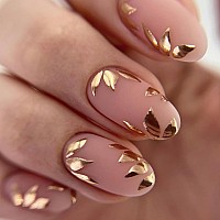 24 Pcs Press On Nails Sunjasmine Fake Nails With Designs Acrylic Nails False Nails With Nail Glue For Women Medium Fall Leave