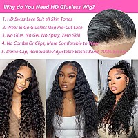 Metamuclia Wear And Go Glueless Wig Water Wave Wigs Human Hair Pre Plucked Pre Cut Lace 180 Density 4X4 Hd Lace Closure Wigs For