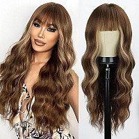 Bogsea Light Brown Wigs With Bangs Long Blonde Wig For Women Long Wavy Light Ash Brown Mix Blonde Wigs Synthetic Heat Resistant