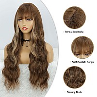 Bogsea Light Brown Wigs With Bangs Long Blonde Wig For Women Long Wavy Light Ash Brown Mix Blonde Wigs Synthetic Heat Resistant